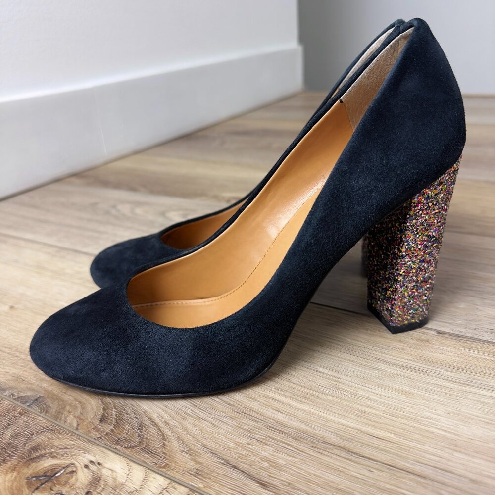 J. Crew Black Suede Glitter Pumps size 9w
